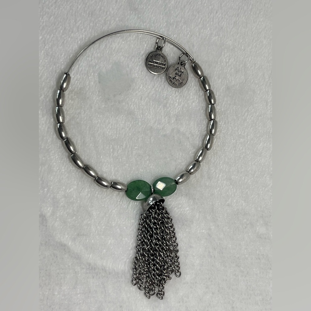 Alex & Ani silver bracelet with green stones beads